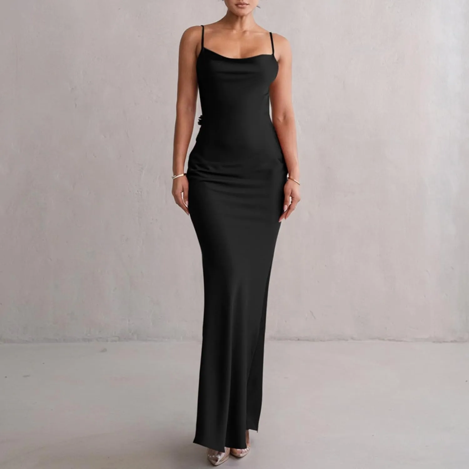 Floral Draped Backless Maxi Dress for Women Fashion Spaghetti Strap Sleeveless Bodycon Evening Party Dress