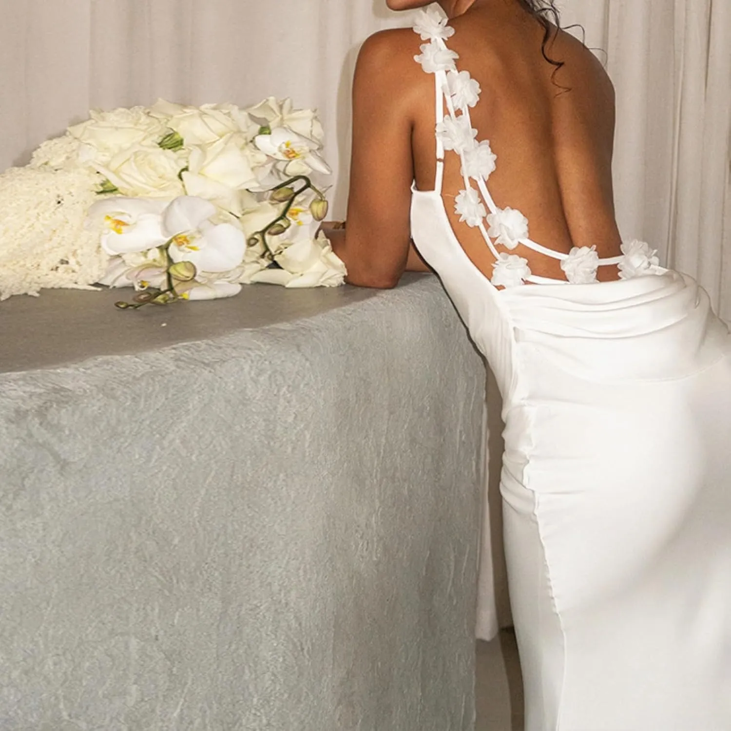 Floral Draped Backless Maxi Dress for Women Fashion Spaghetti Strap Sleeveless Bodycon Evening Party Dress