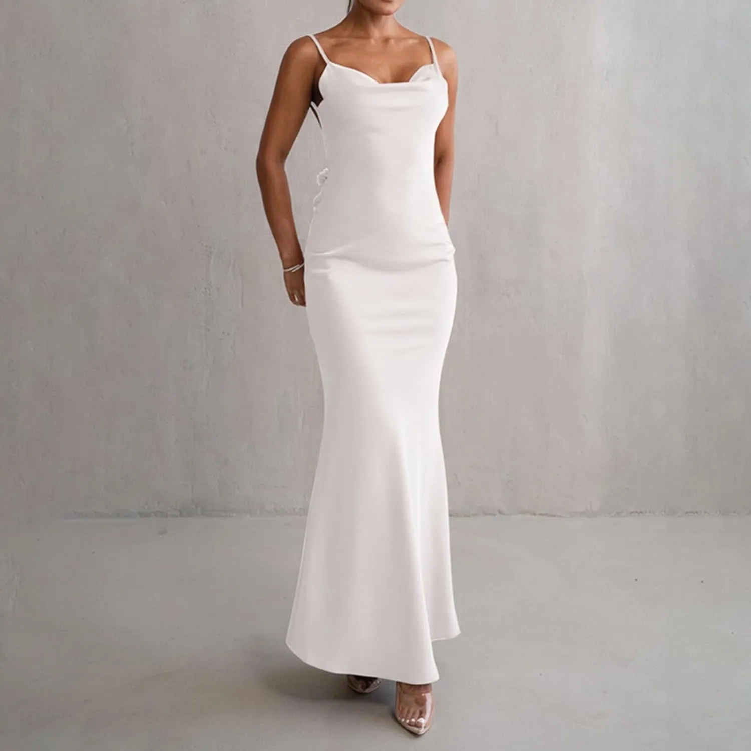 Floral Draped Backless Maxi Dress for Women Fashion Spaghetti Strap Sleeveless Bodycon Evening Party Dress