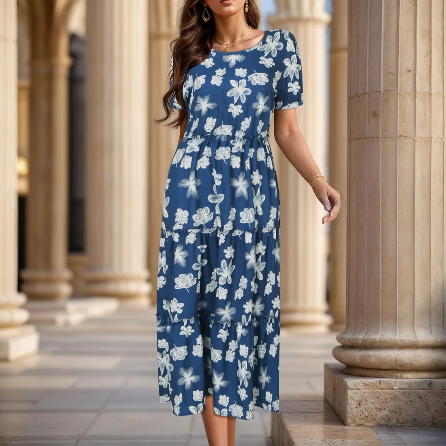 Floral Dress for Women Ruffle Spring Dresses 2025 Summer for Wedding Guest Over 50 Aline Hawaiian Dress Resort Wear
