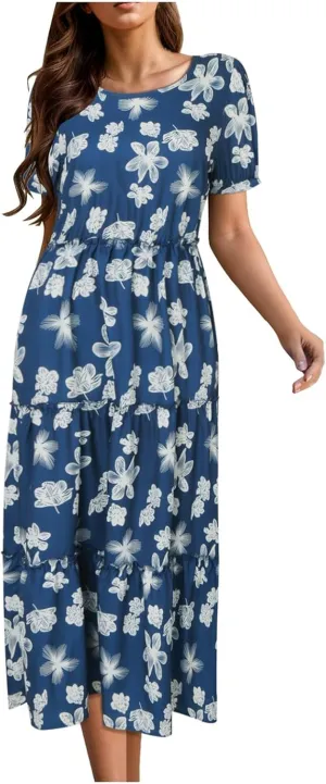 Floral Dress for Women Ruffle Spring Dresses 2025 Summer for Wedding Guest Over 50 Aline Hawaiian Dress Resort Wear
