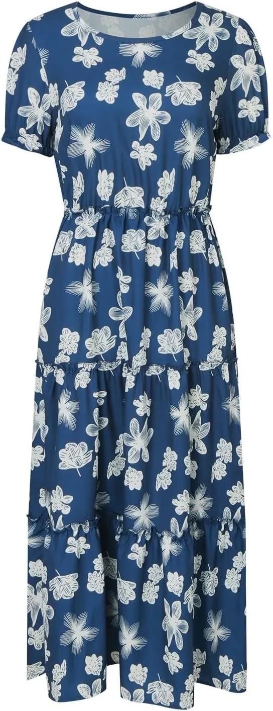 Floral Dress for Women Ruffle Spring Dresses 2025 Summer for Wedding Guest Over 50 Aline Hawaiian Dress Resort Wear