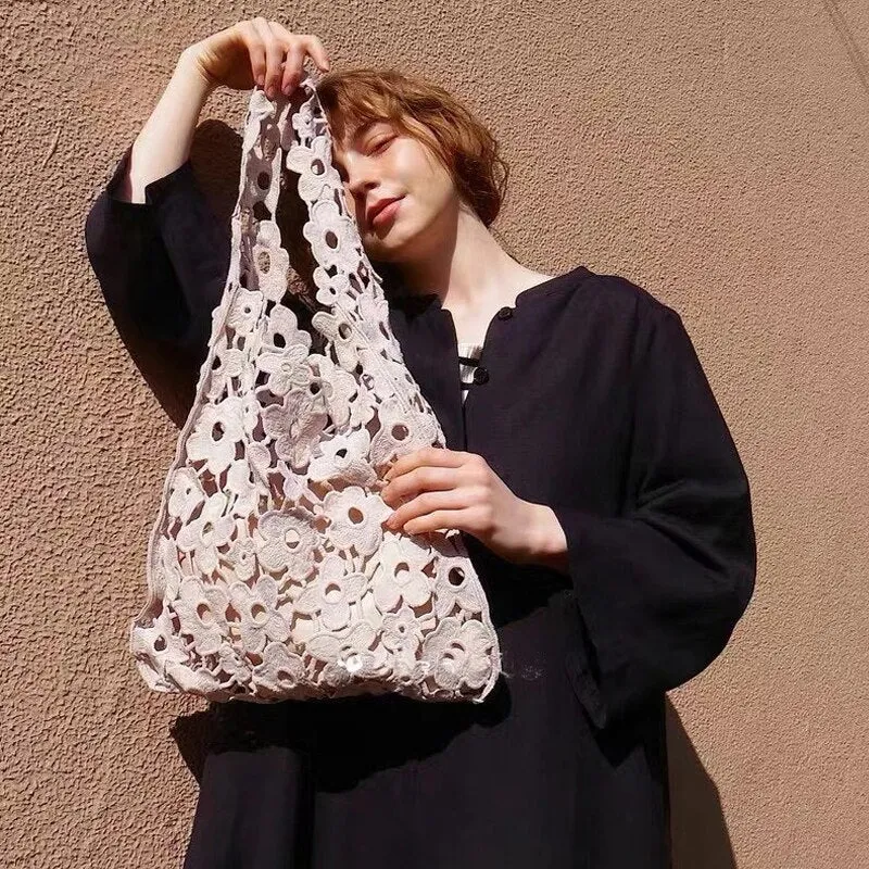 Flower Cut Out Eyelet Hobo Bags - 4 Colors