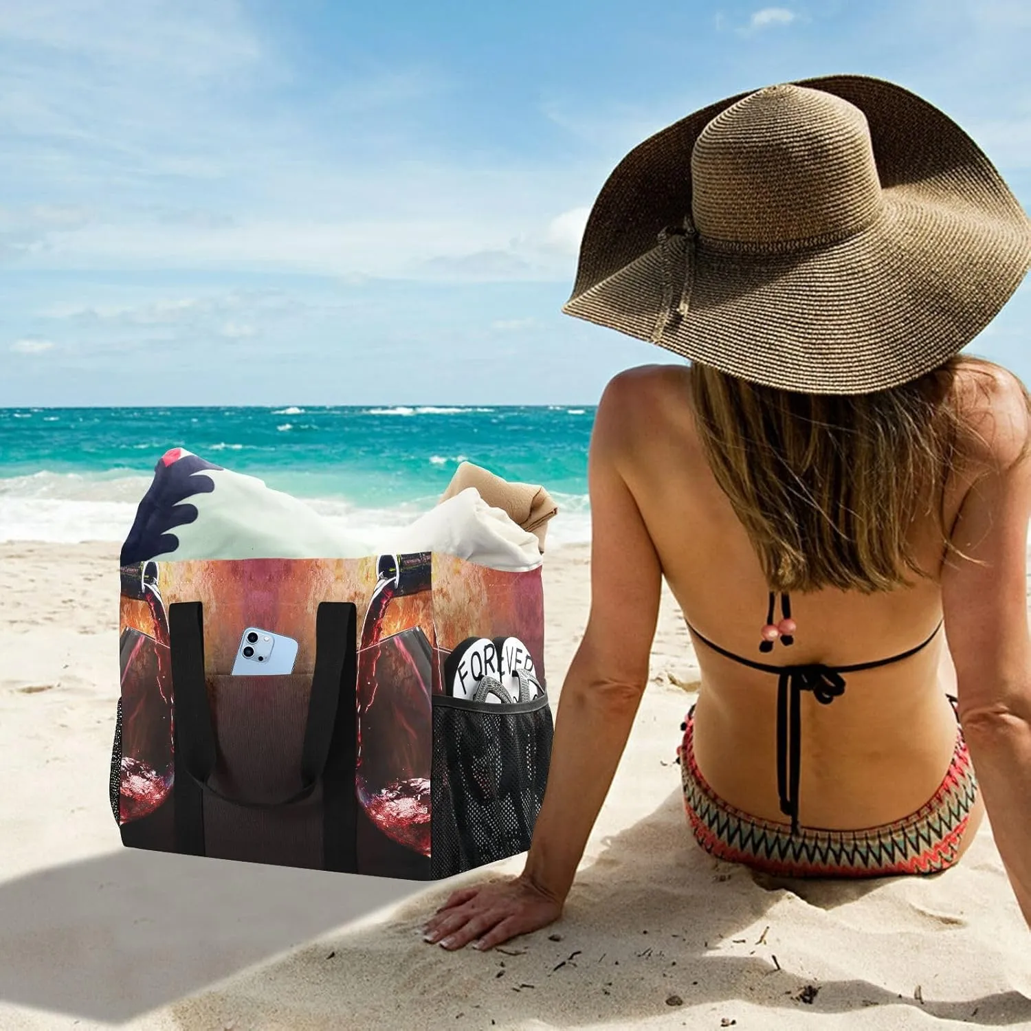 Foldable Grocery Reusable Tote Grocery Bag, Travel Canvas Shoulder Bags, Large Casual Laundry Pool Beach Bag