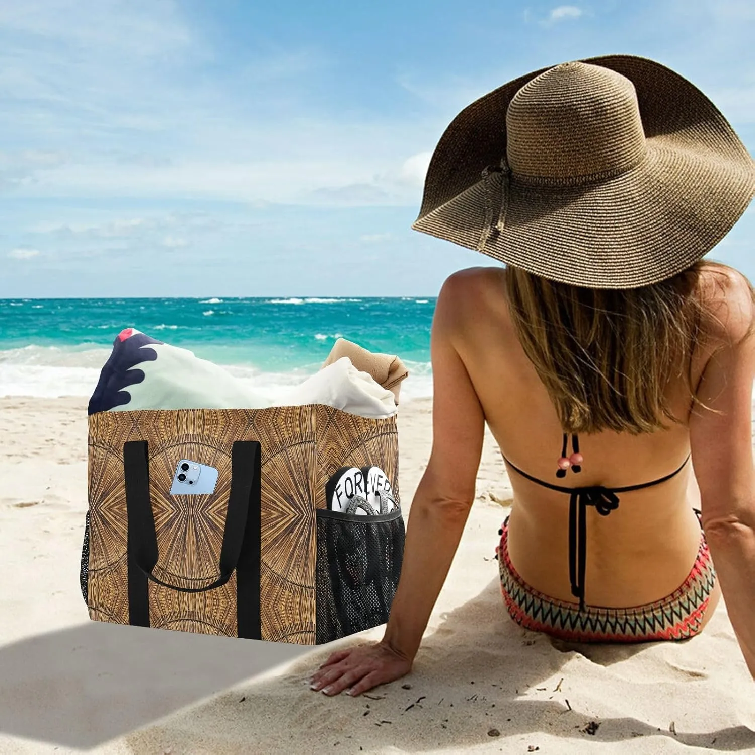 Foldable Grocery Reusable Tote Grocery Bag, Travel Canvas Shoulder Bags, Large Casual Laundry Pool Beach Bag