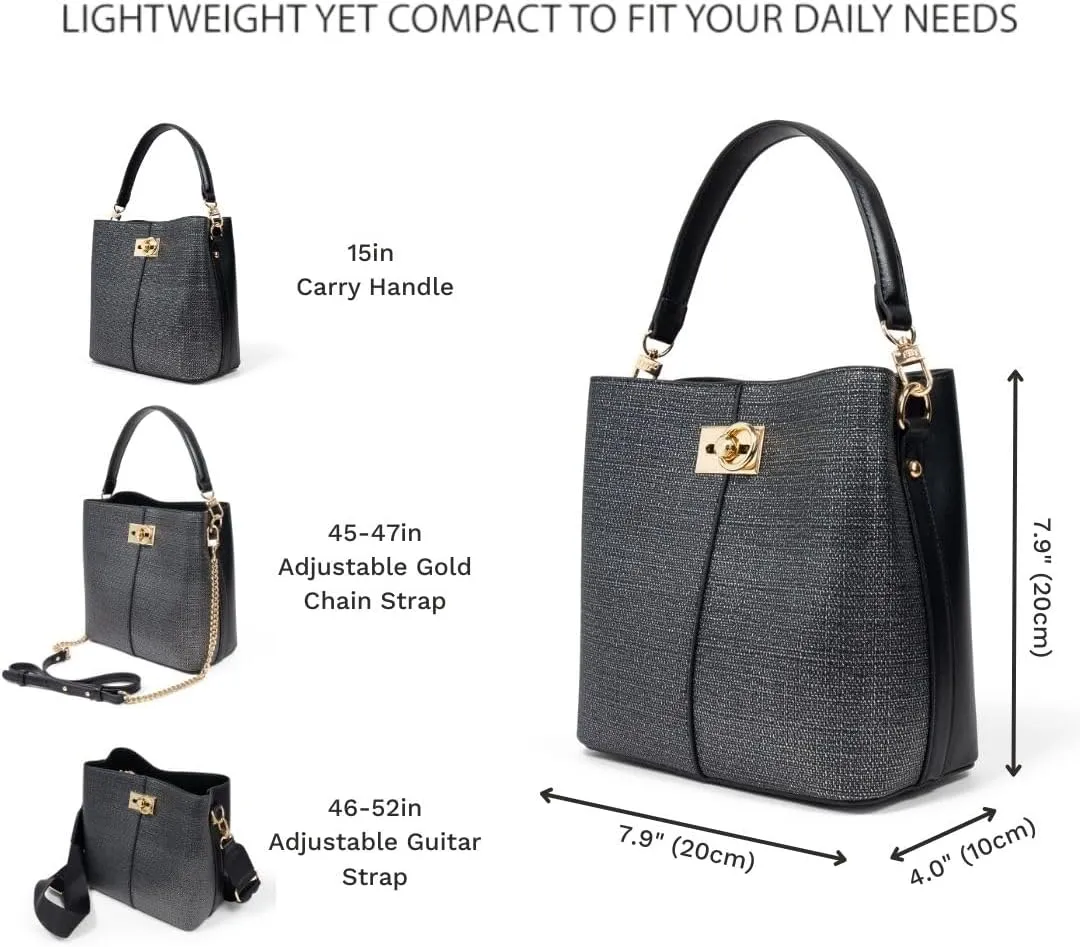 FOLSOM Leather Crossbody Bags for Women - 5 Colors | Leather Bucket Bags for Women - 3 Straps, 3 Compartments, & 3 Closures