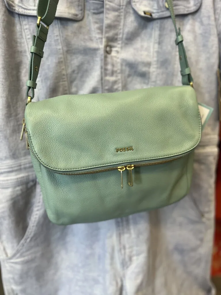 *Fossil green leather Preston Crossbody