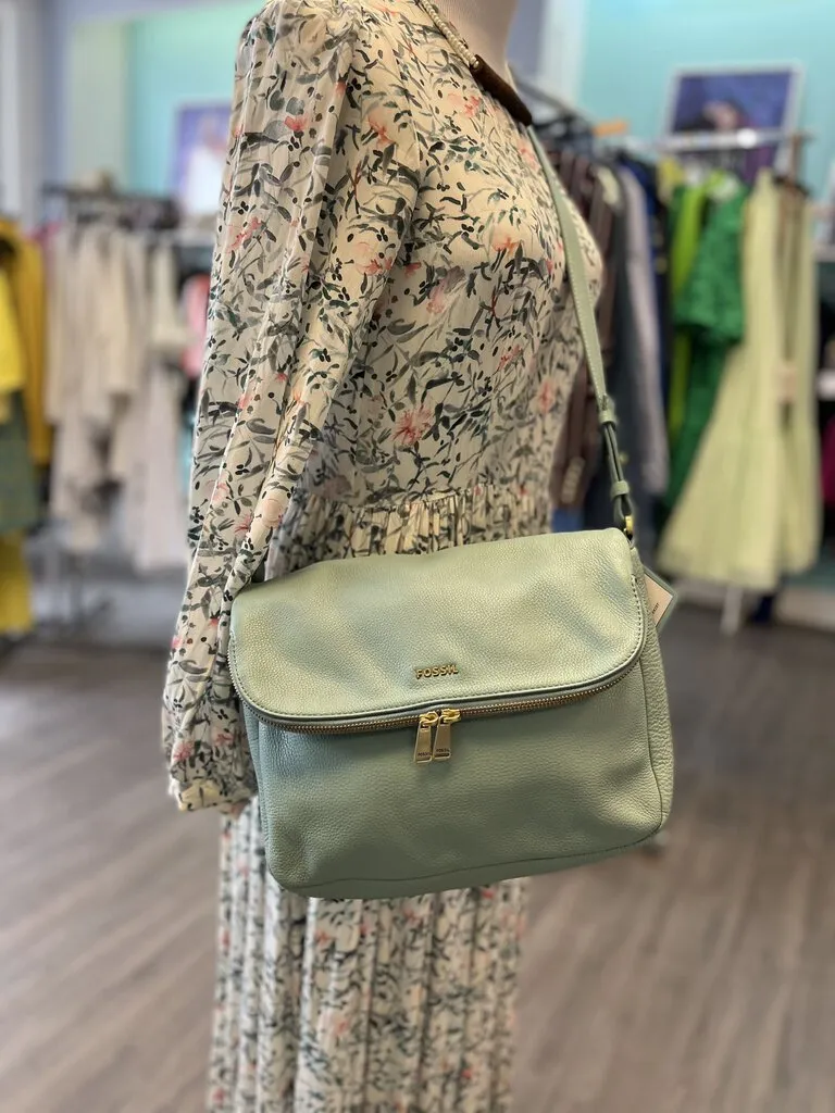 *Fossil green leather Preston Crossbody