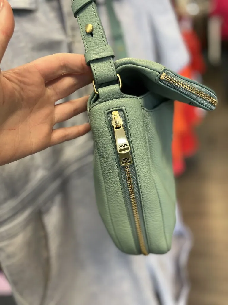 *Fossil green leather Preston Crossbody