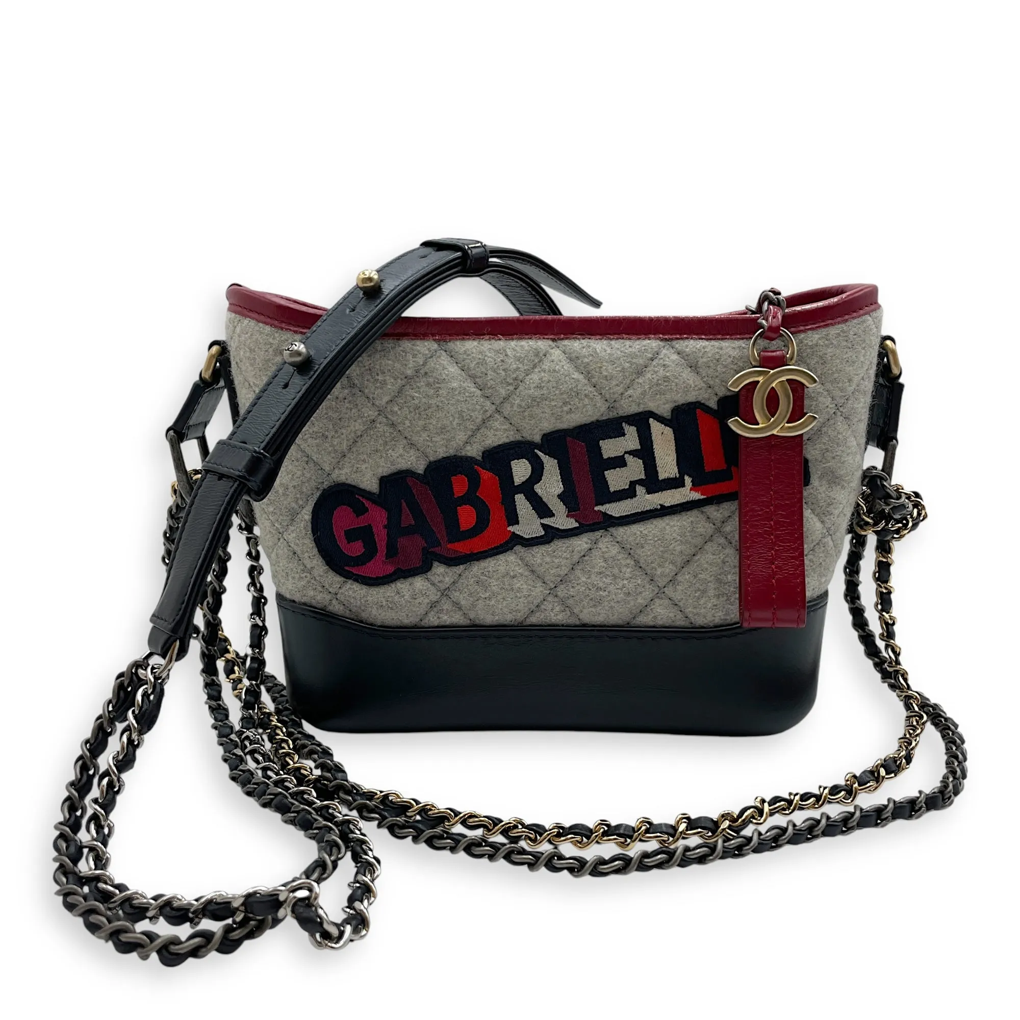 Gabrielle Hobo Small Grey,red, pink, black Shoulder Bag in Calfskin, 3-Tone hardware