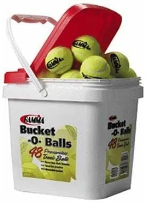 GAMMA Pressureless Tennis Ball Bucket| Case w/48 Practice Balls| Sturdy/Reusable/Portable Bucket to Replace Less Durable Tennis Mesh Bags| Ideal For All Court Types| Gamma Premium Tennis Accessories