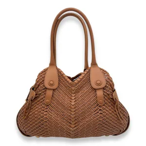 Gancine Shoulder Bag Mini Brown in Calfskin, Gold hardware