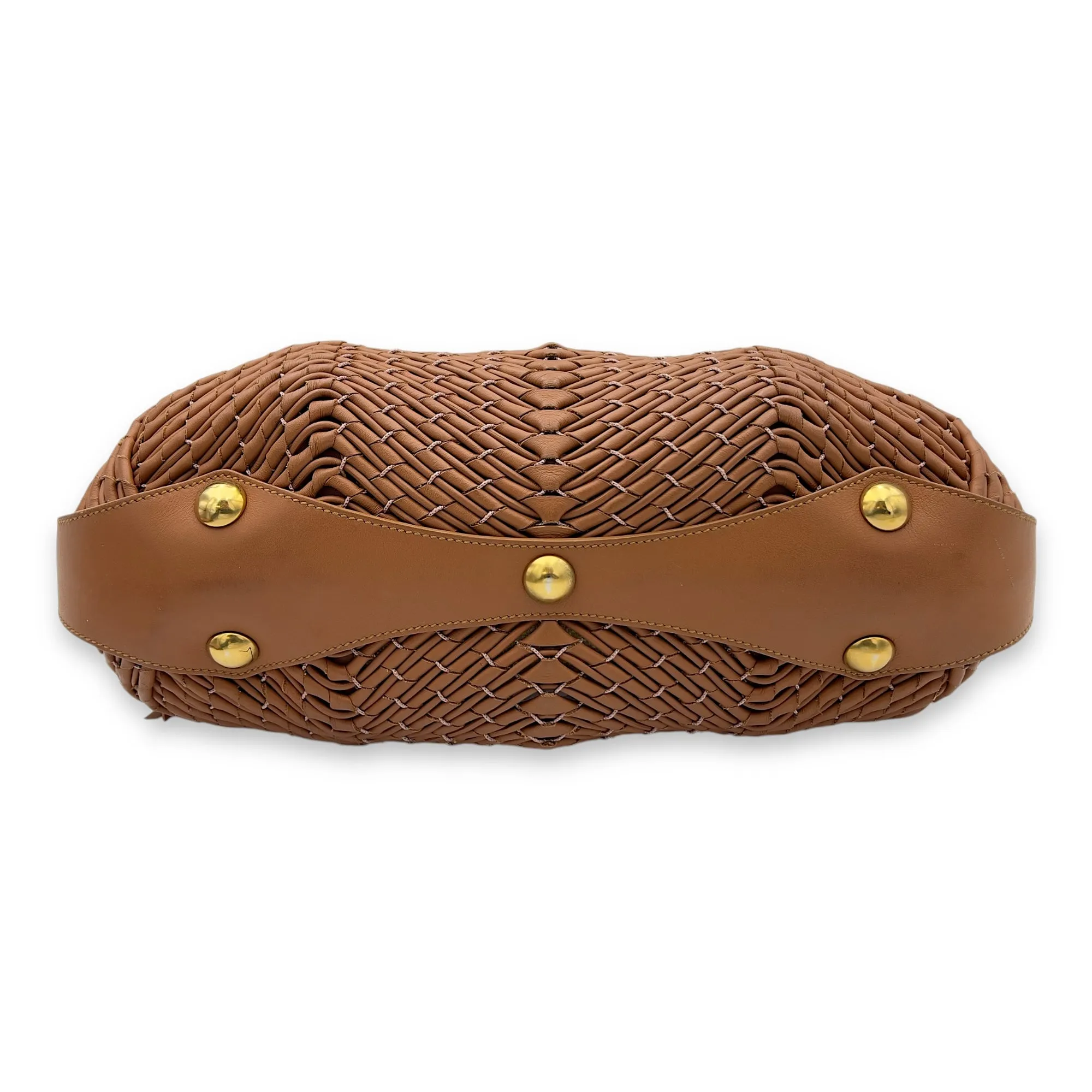 Gancine Shoulder Bag Mini Brown in Calfskin, Gold hardware