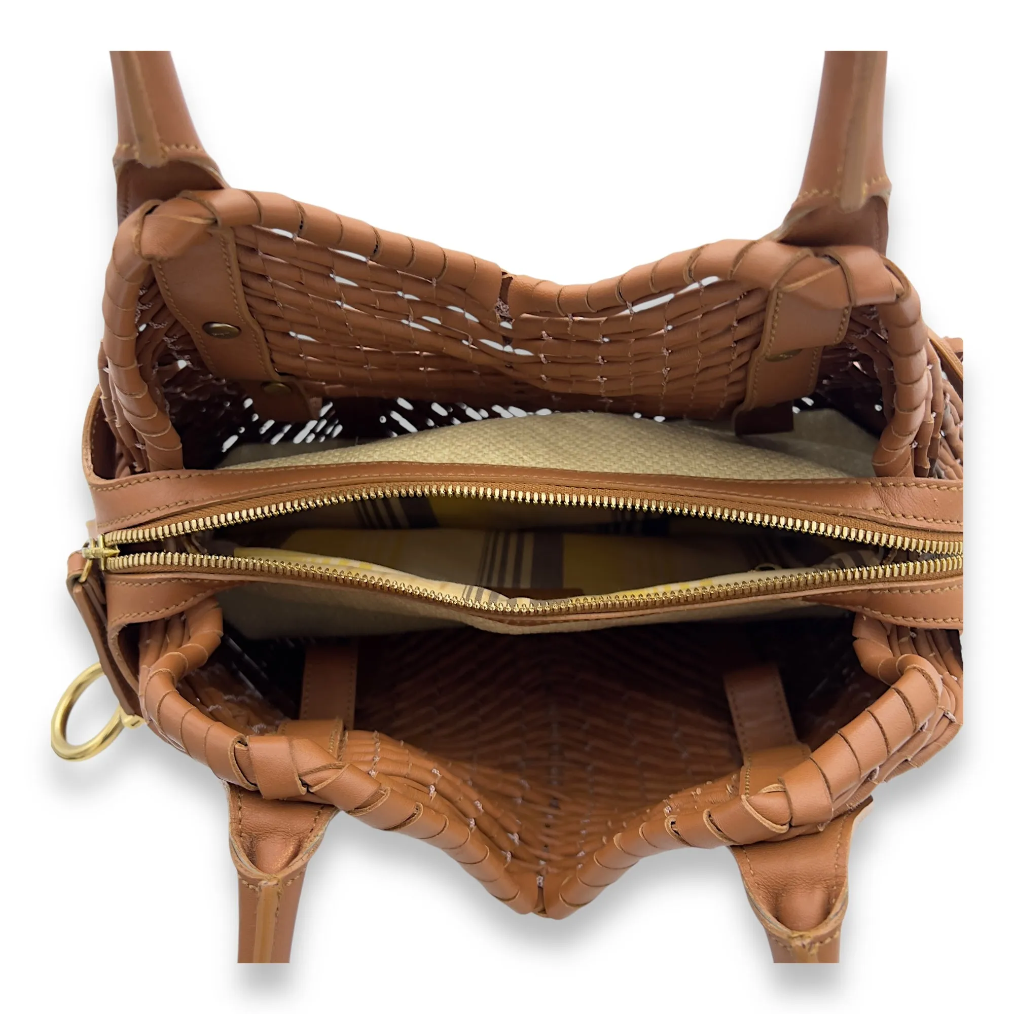 Gancine Shoulder Bag Mini Brown in Calfskin, Gold hardware