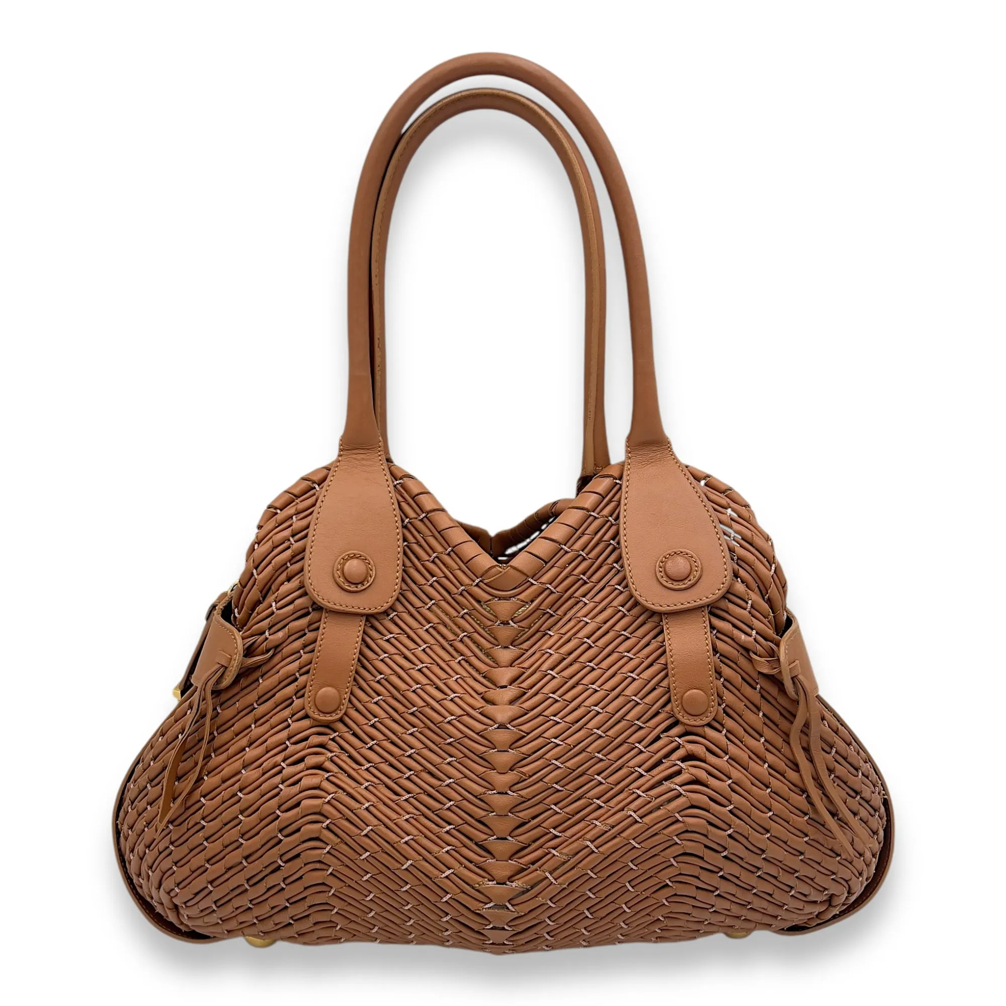Gancine Shoulder Bag Mini Brown in Calfskin, Gold hardware