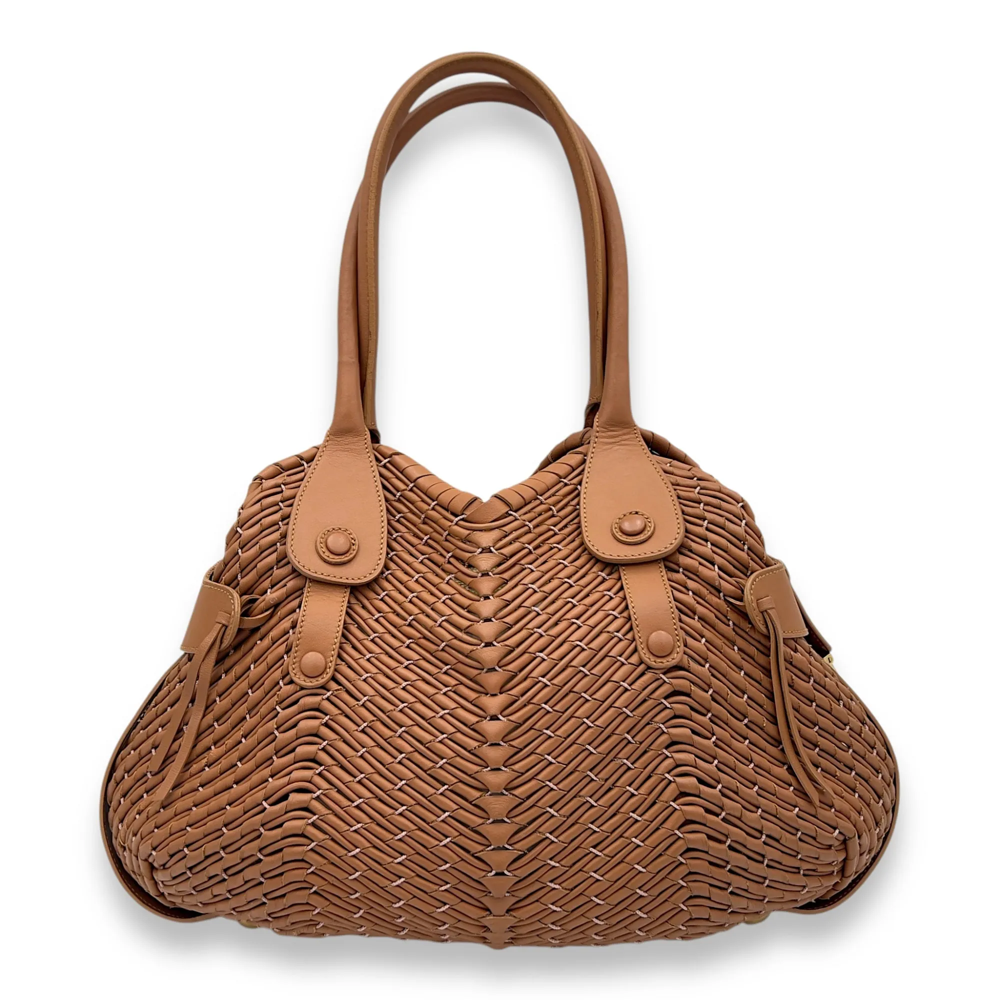 Gancine Shoulder Bag Mini Brown in Calfskin, Gold hardware