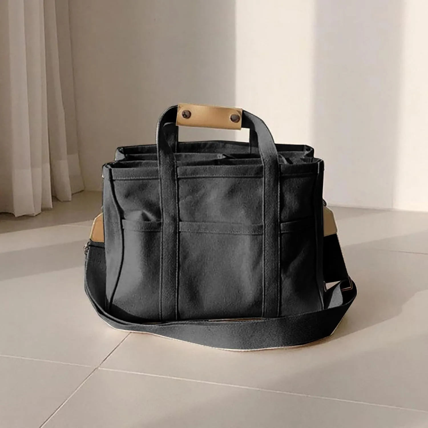 Genuine Leather Crossbody Bags for Women Top Handle Ladies Shoulder Bags Fashion Bag with Compartments(Black)