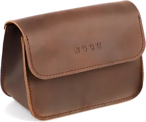 Genuine Leather Mini Cosmetic Bag - 6 Inch Small Travel Organizer for Women, Purse Makeup Pouch Jewelry Case Home Decor Gift-Black