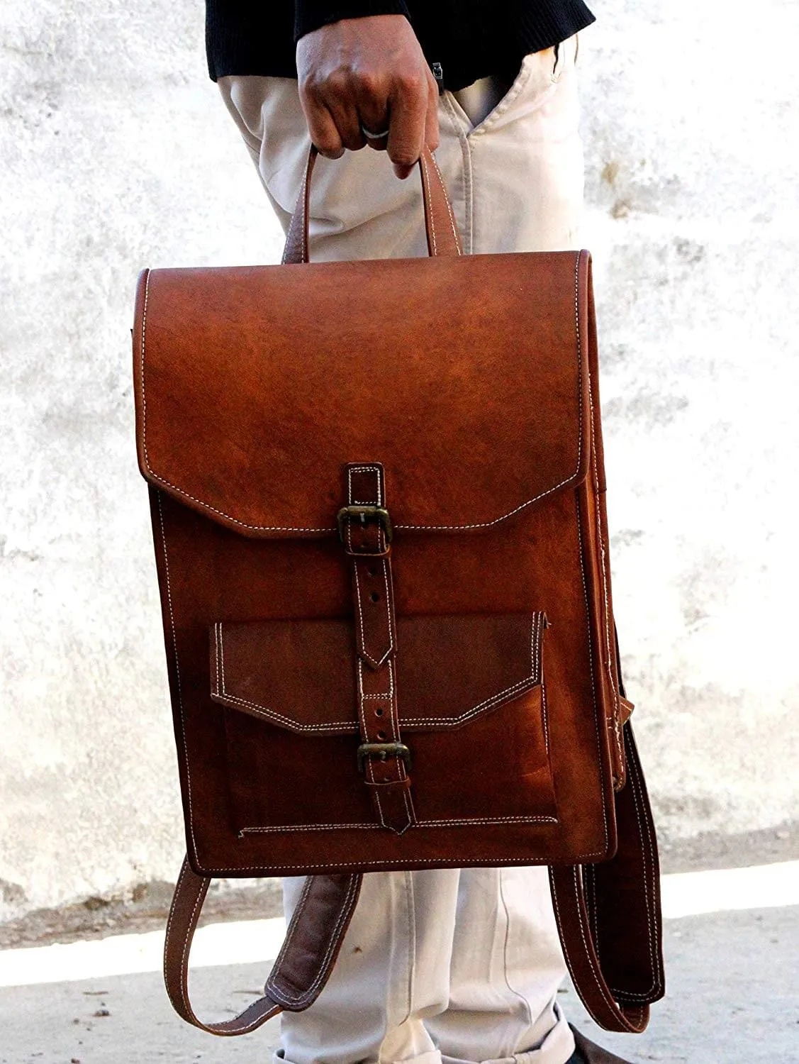 Genuine Leather Padded Strap Backpack