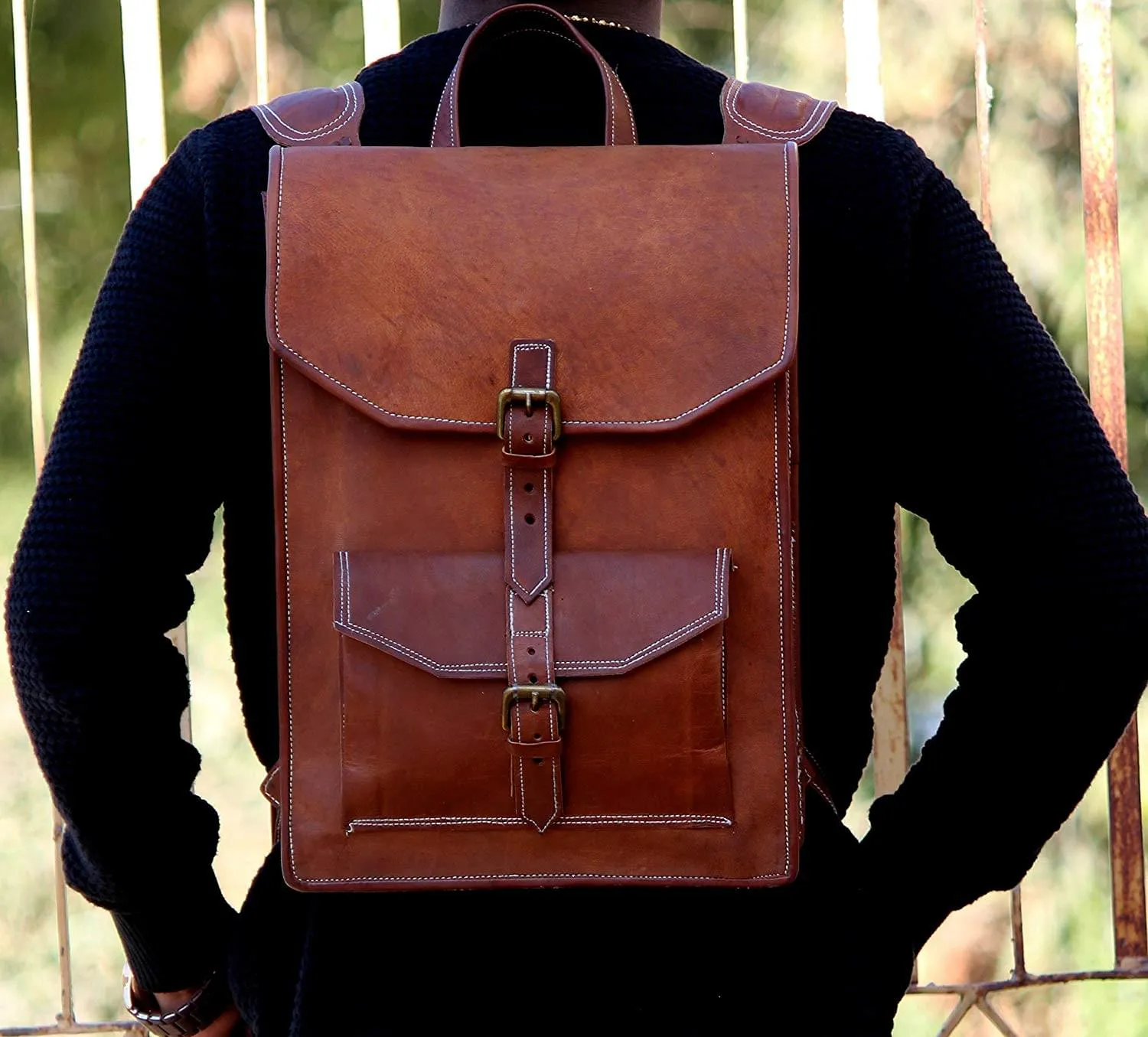 Genuine Leather Padded Strap Backpack