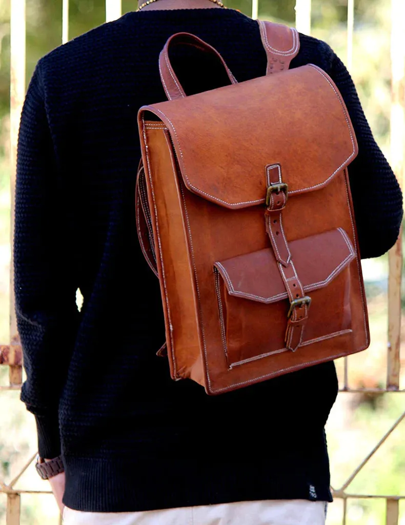 Genuine Leather Padded Strap Backpack