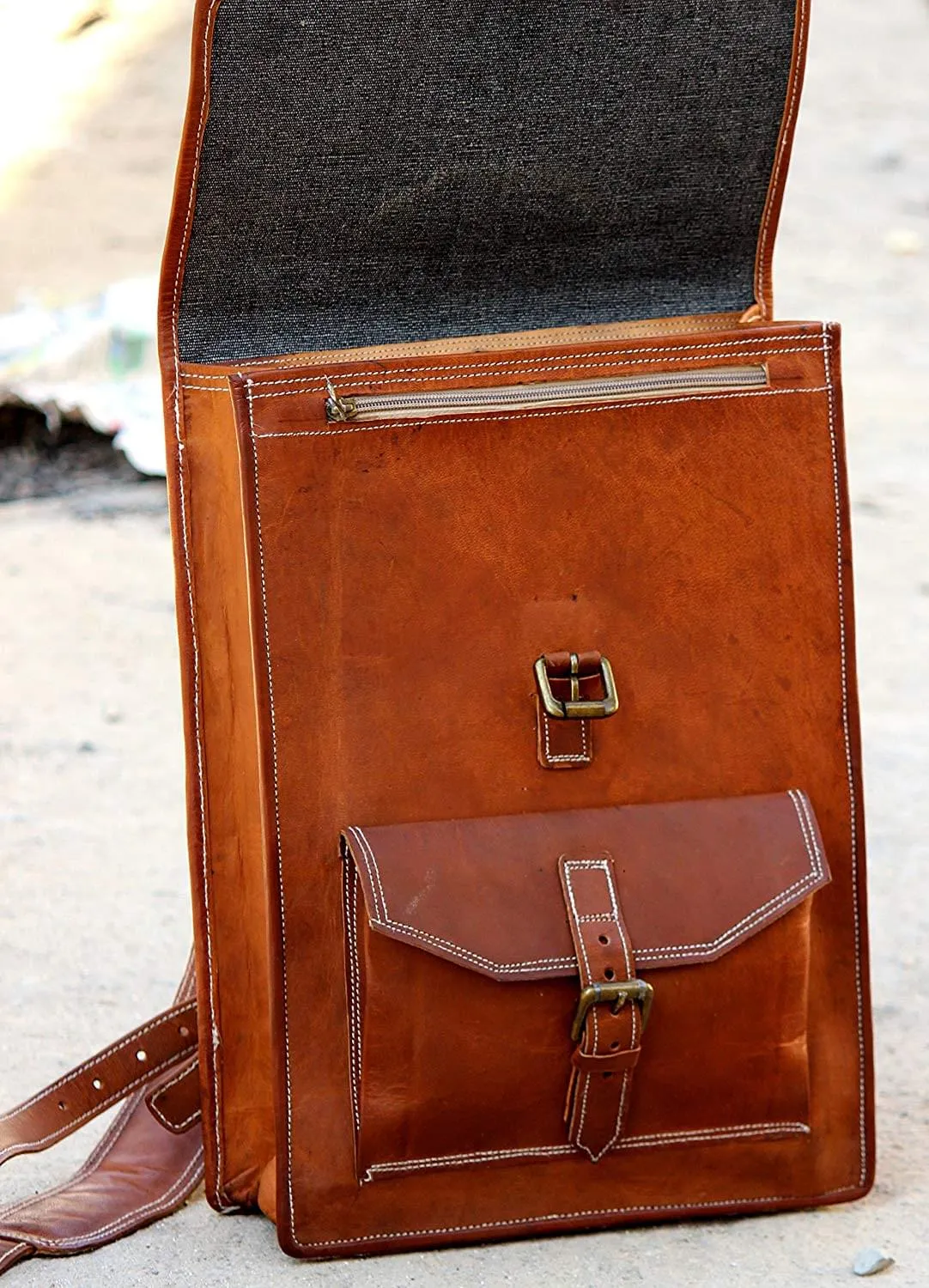 Genuine Leather Padded Strap Backpack