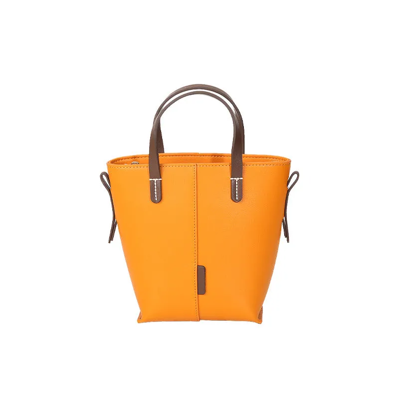 Genuine leather Simple tote bag for women elegant satchel purse antique tone