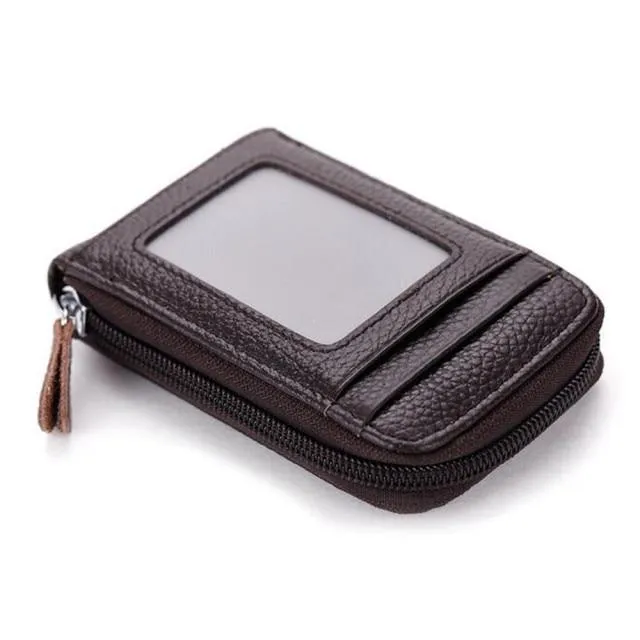 Genuine Leather Wallets Zip-Around Closure Black Brown