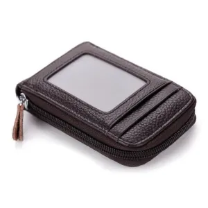 Genuine Leather Wallets Zip-Around Closure Black Brown