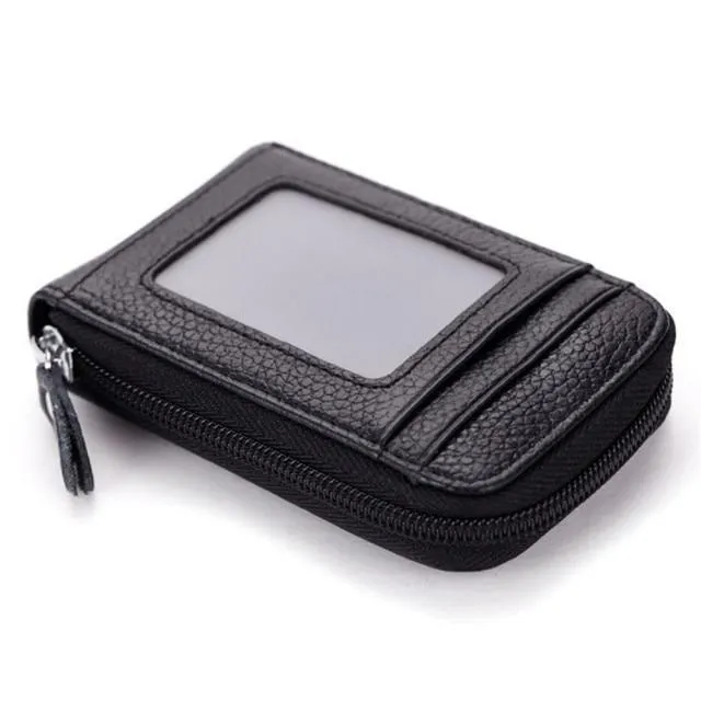 Genuine Leather Wallets Zip-Around Closure Black Brown
