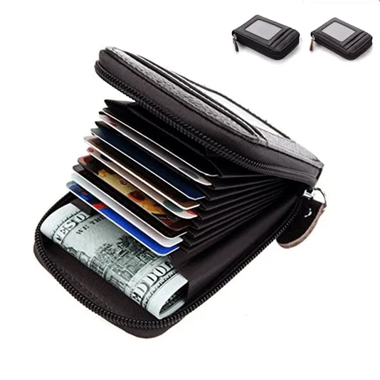 Genuine Leather Wallets Zip-Around Closure Black Brown