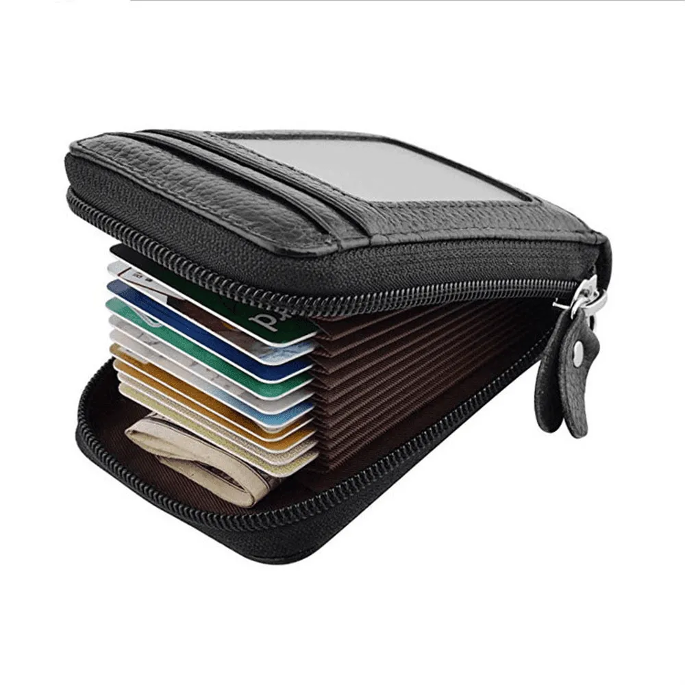 Genuine Leather Wallets Zip-Around Closure Black Brown