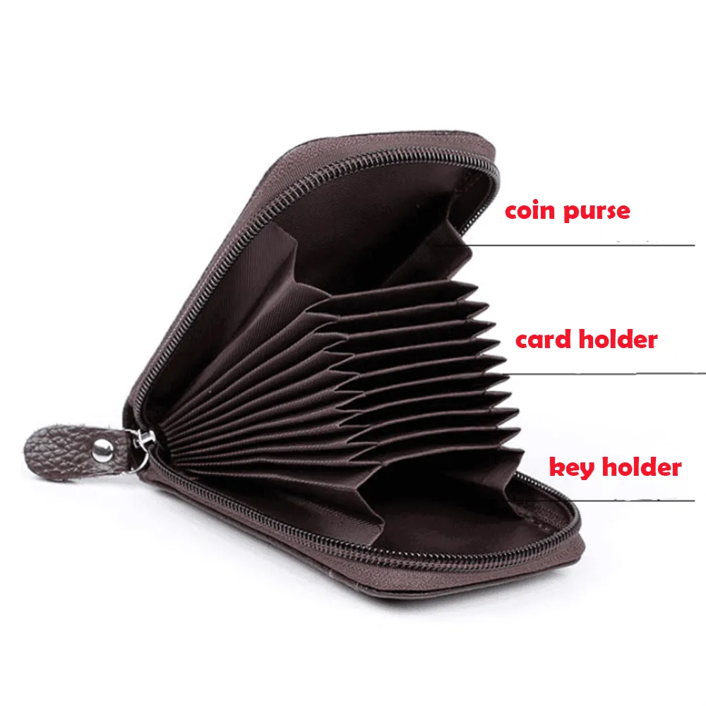 Genuine Leather Wallets Zip-Around Closure Black Brown