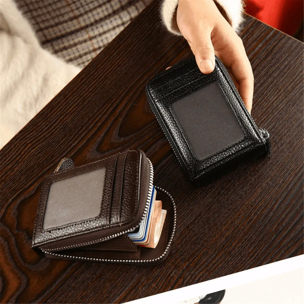 Genuine Leather Wallets Zip-Around Closure Black Brown