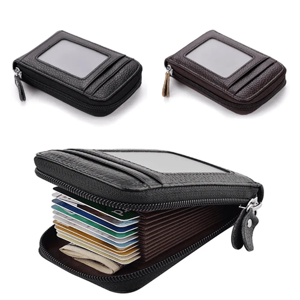 Genuine Leather Wallets Zip-Around Closure Black Brown