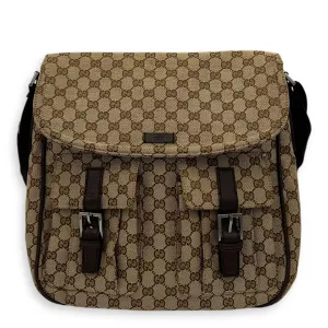 GG Canvas Brown Messenger in Jacquard, Silver hardware