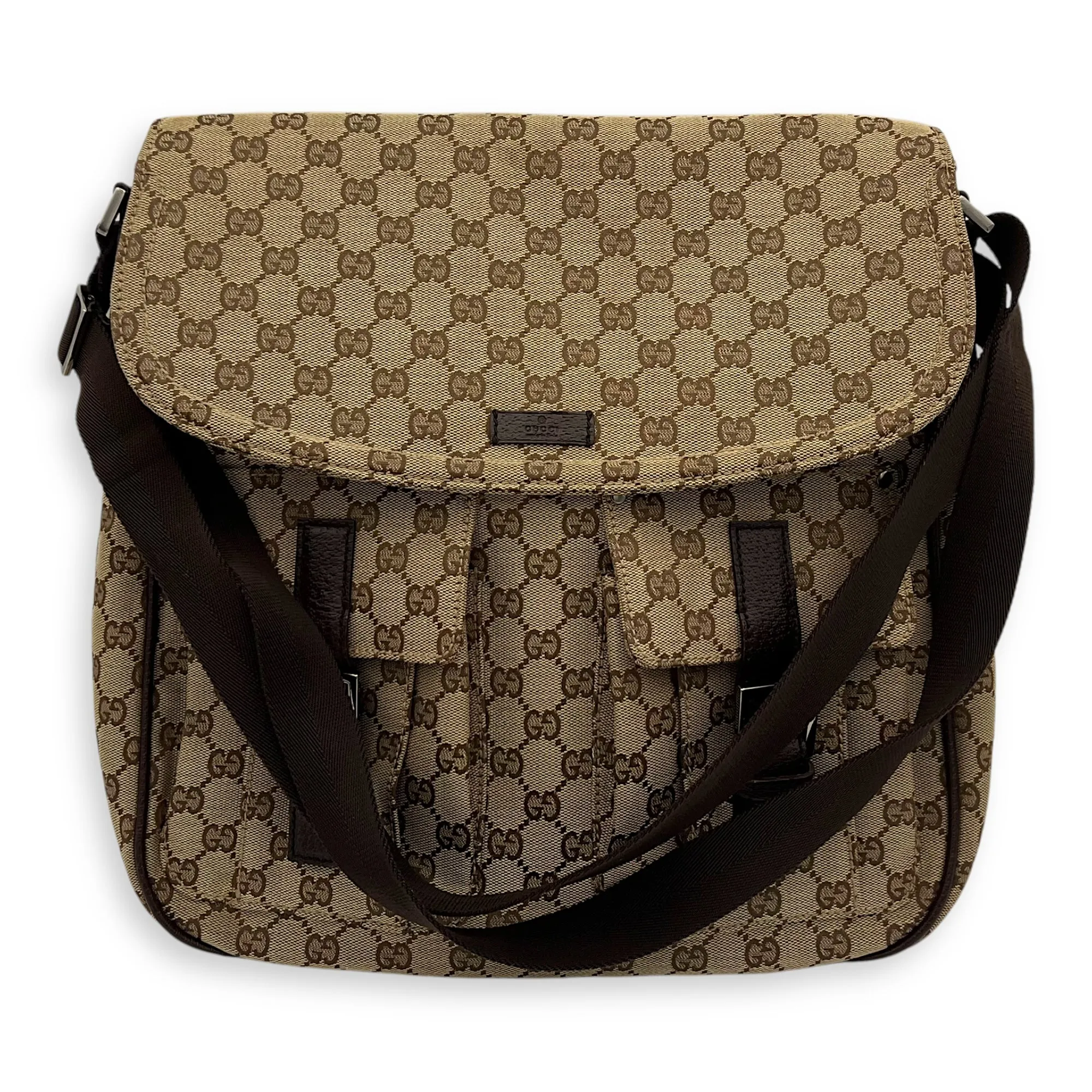 GG Canvas Brown Messenger in Jacquard, Silver hardware