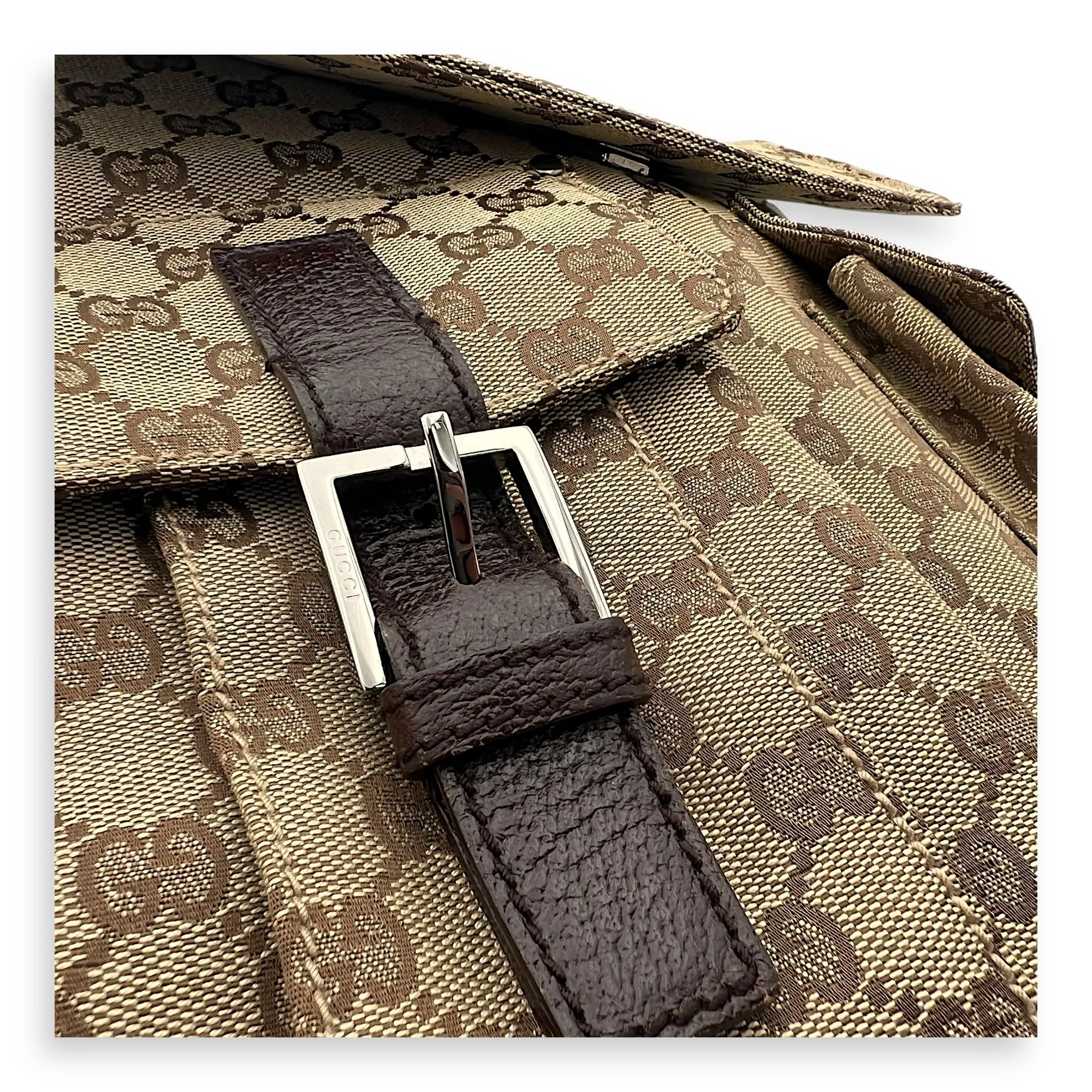 GG Canvas Brown Messenger in Jacquard, Silver hardware
