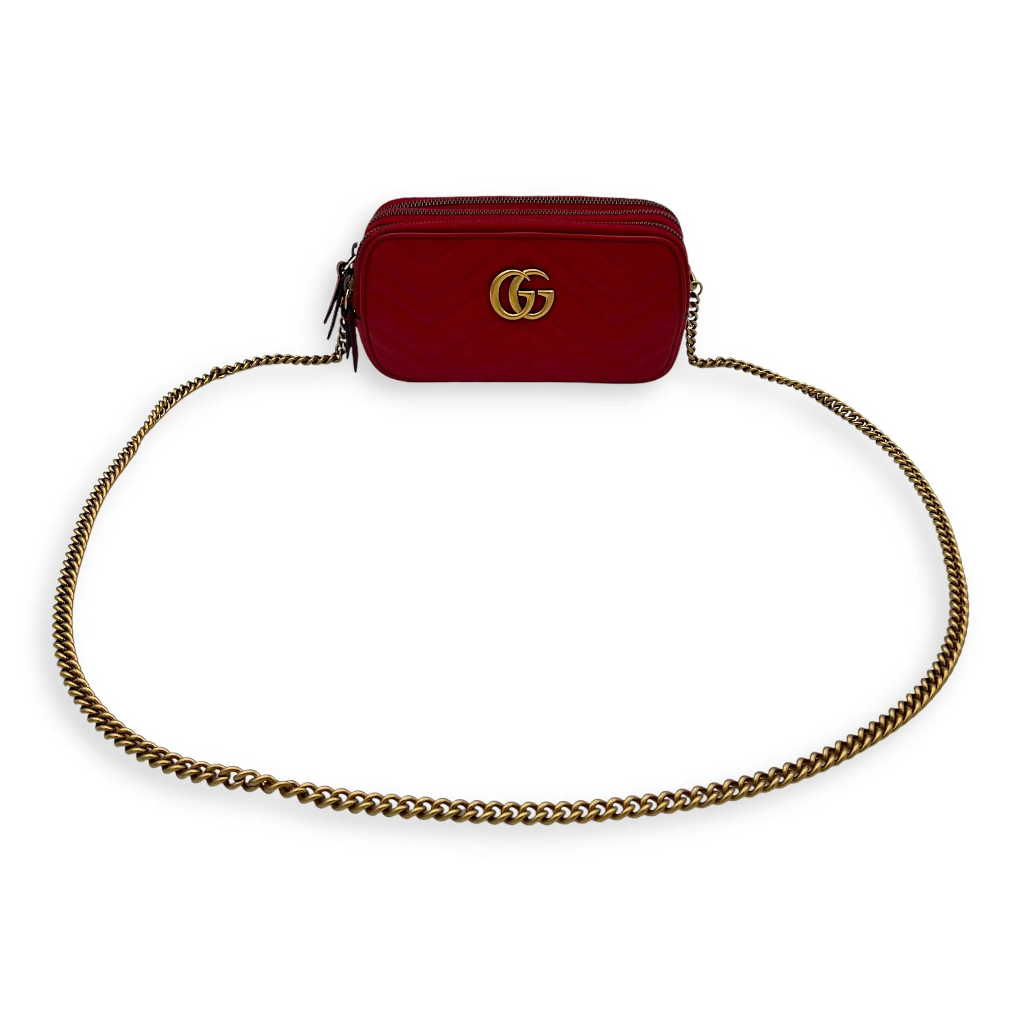 GG Marmont Crossbody Bag Red in Calfskin, Gold hardware