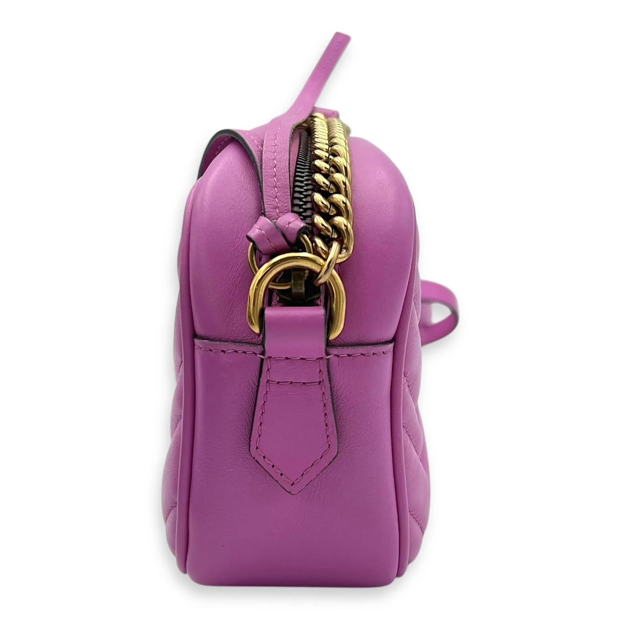 GG Marmont Crossbody Bag Small Pink in Calfskin, Gold hardware