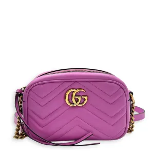 GG Marmont Crossbody Bag Small Pink in Calfskin, Gold hardware