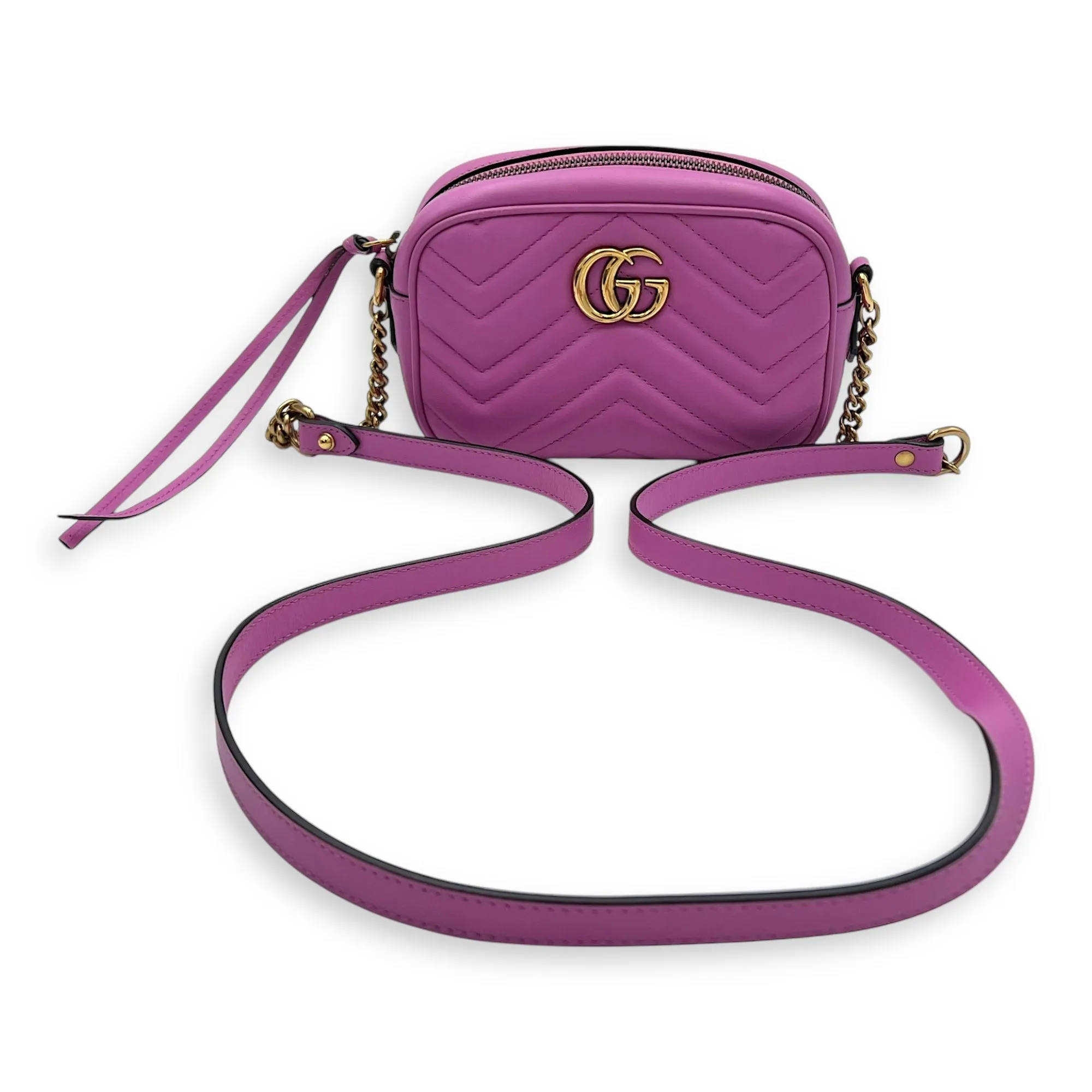 GG Marmont Crossbody Bag Small Pink in Calfskin, Gold hardware