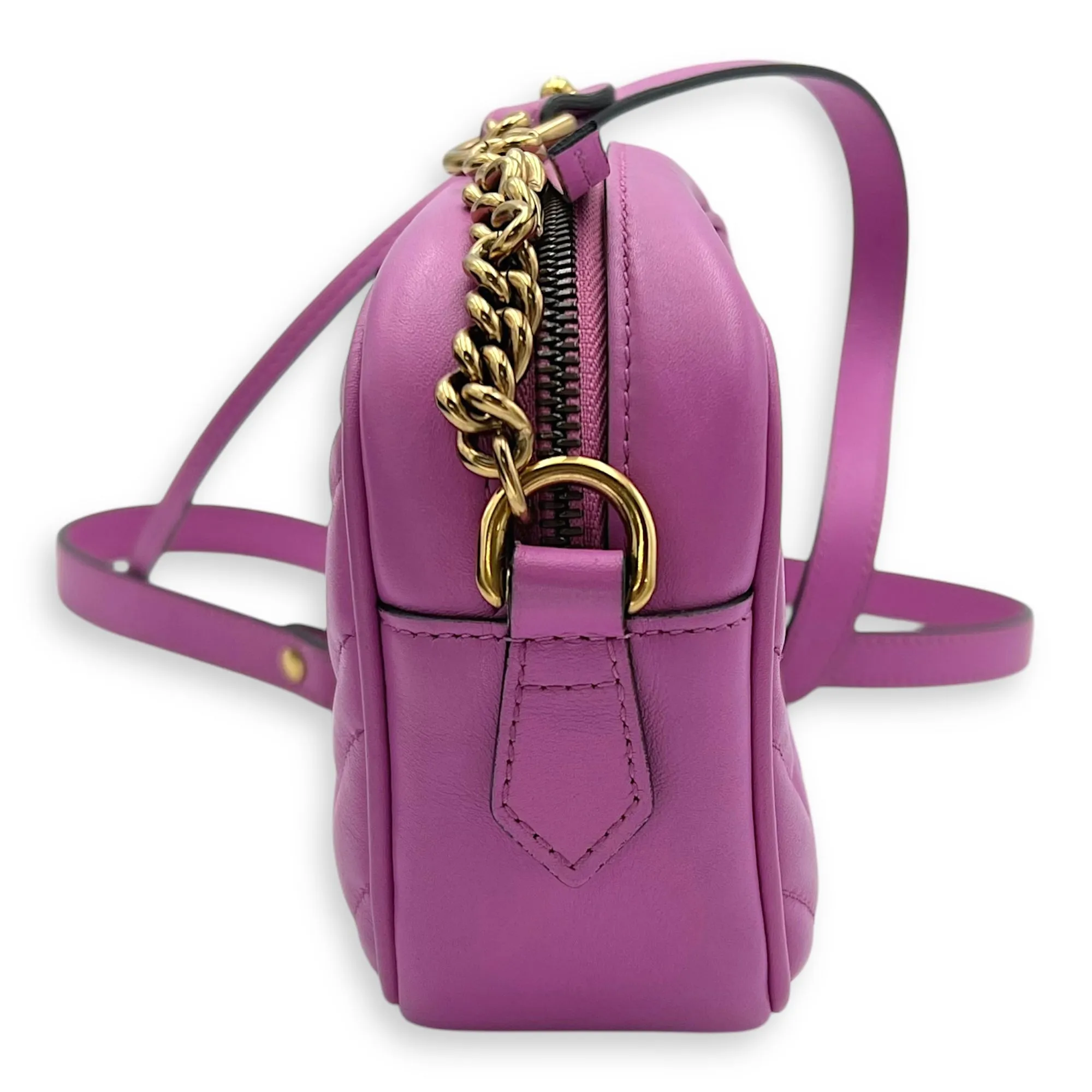 GG Marmont Crossbody Bag Small Pink in Calfskin, Gold hardware