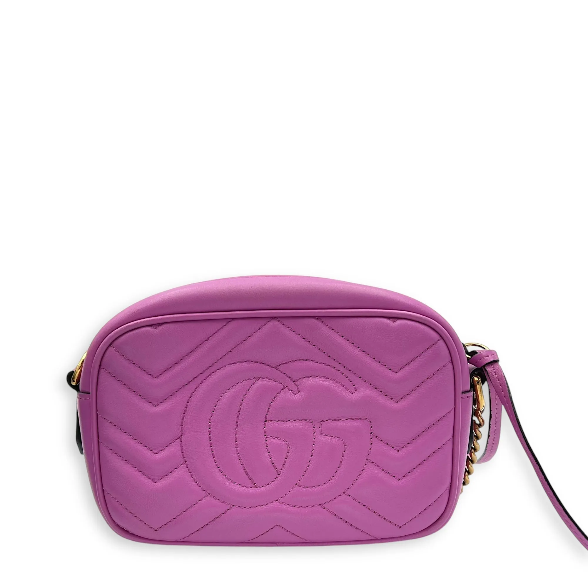 GG Marmont Crossbody Bag Small Pink in Calfskin, Gold hardware