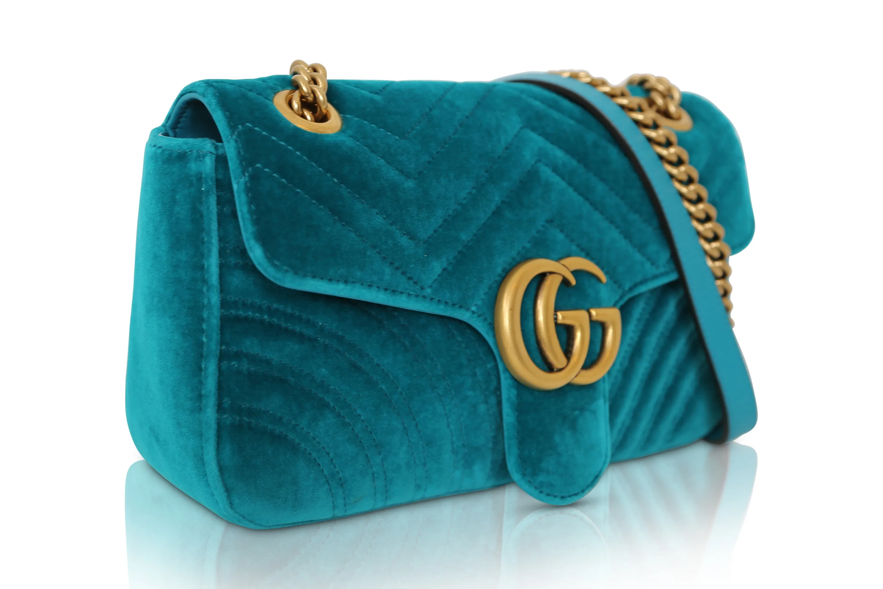 GG Marmont Turquoise Velvet Bag