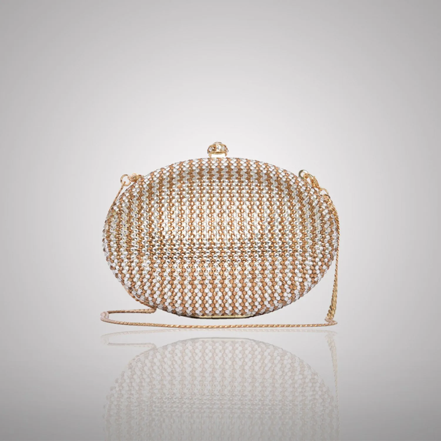 Gold & White Oval Swarovski Clutch | C831