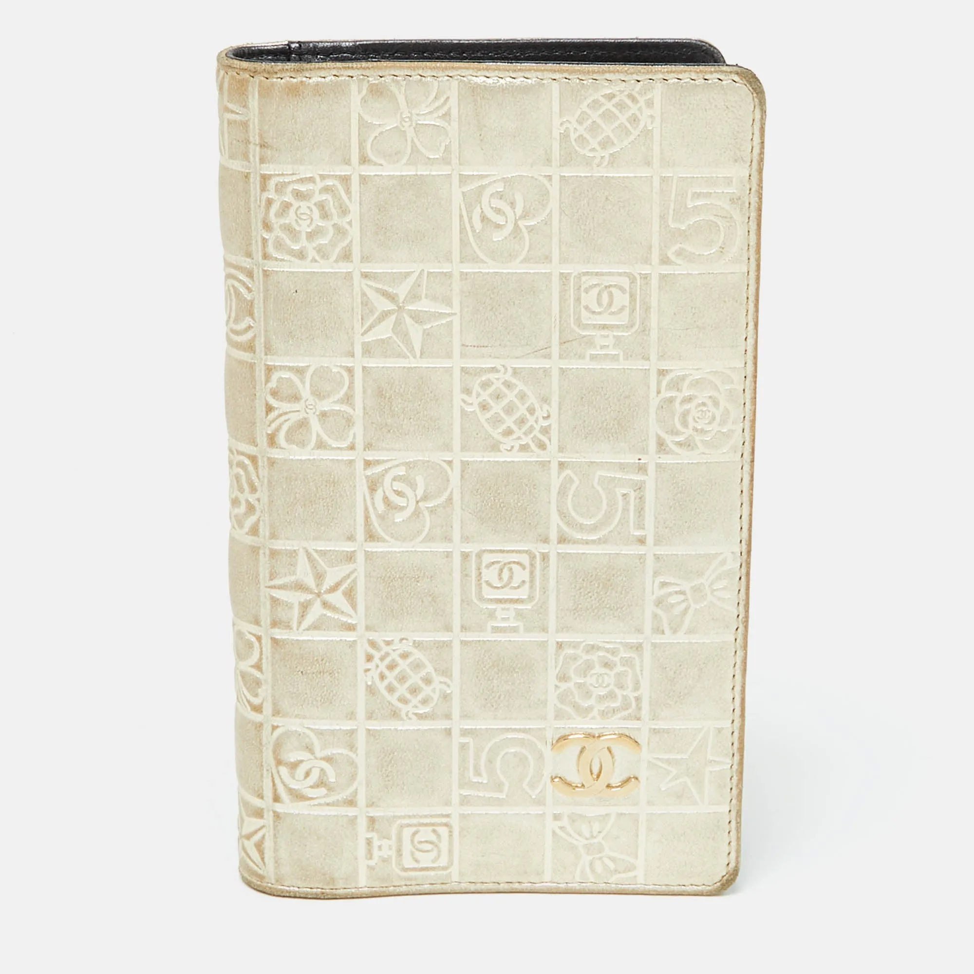 Gold Charm Icon Leather CC Bifold Wallet