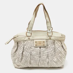 Gold/Cream Textured Canvas and Leather Logo Hobo