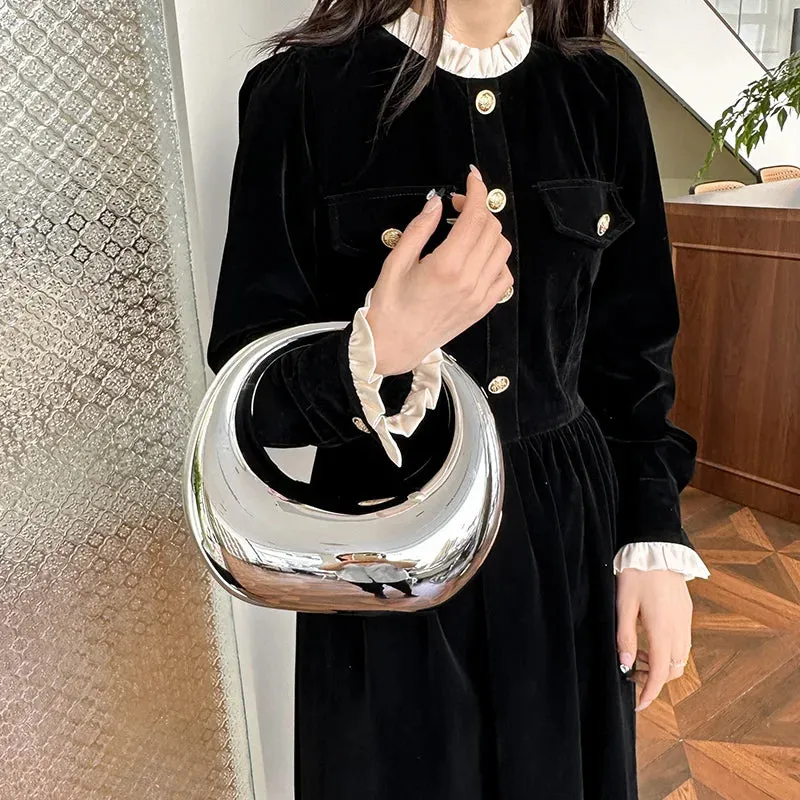 Golden Evening Handbag for Women: PVC Wrist Bag for Dinner Party Wedding, Round Handle Clutch Purse, 2024 Luxury Designer Handbag