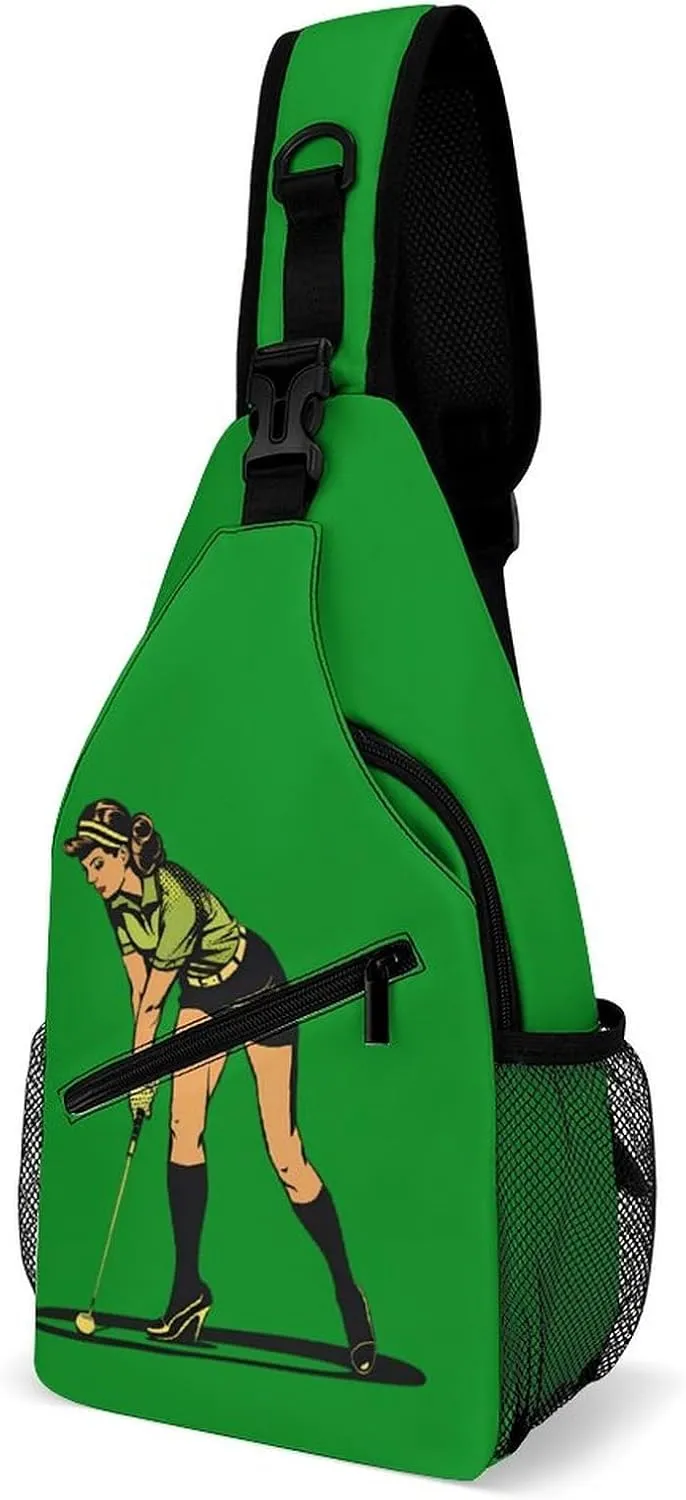 Golf Player Vintage Woman 80s Fashion Chest Bag for Men Small Sling Bag Backpack Crossbody Travel Hiking Daypack